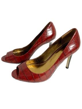 Enzo Angiolini Open Toe Alligator Print Textured Leather Heel Pump Slip On 🟥⬛️
